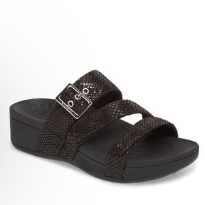 ▶️ Vionic ◀️ Rio  Wedge Platform Black Reptile Embossed Sandals BUCKLES Size 9